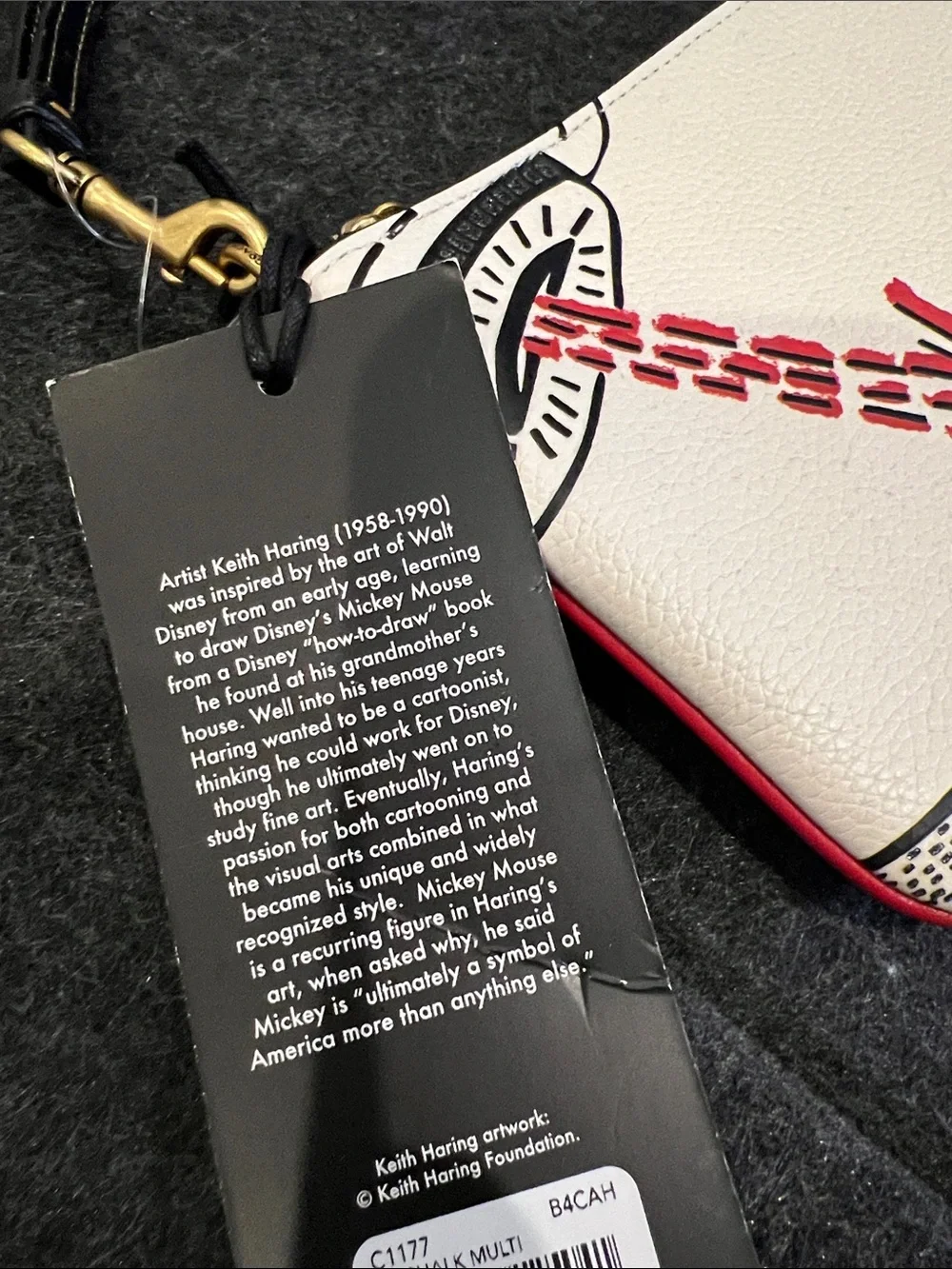 Coach White Leather Mickey Mouse Wristlet with Red and Black Kieth Haring NWT
